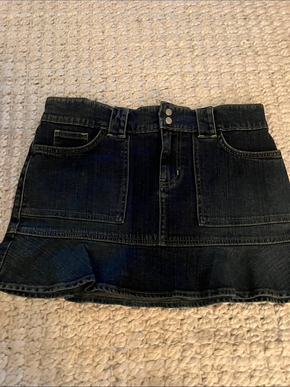 Old Navy Black Denim Mini Skirt with Ruffle Hem